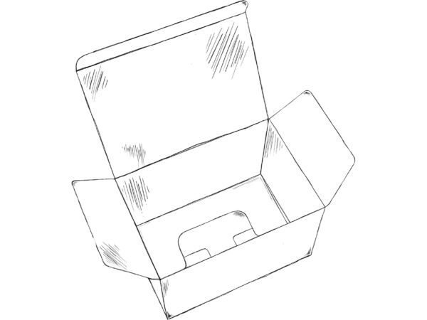 Skizze einer offenen Klappdeckelschachtel mit Steckboden